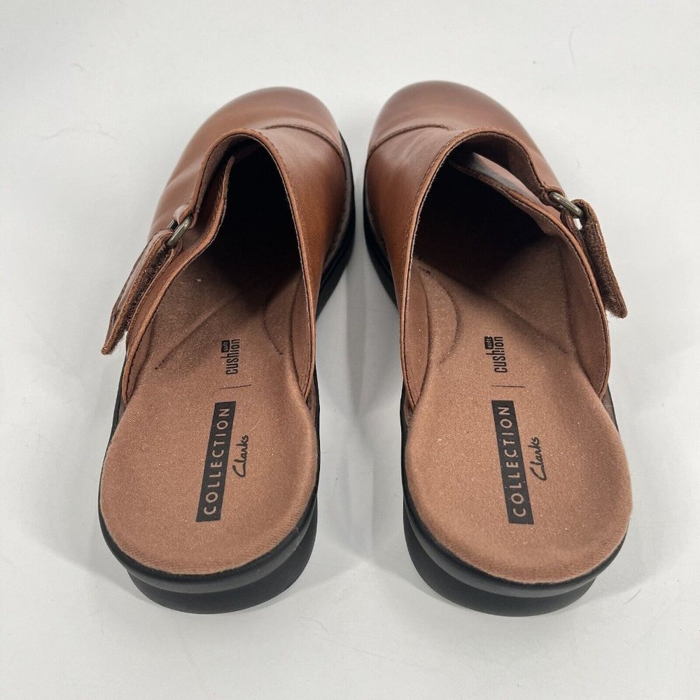 Clarks Brown Leather Slip On Clogs Mules Sz 9.5 - Picture 6 of 7